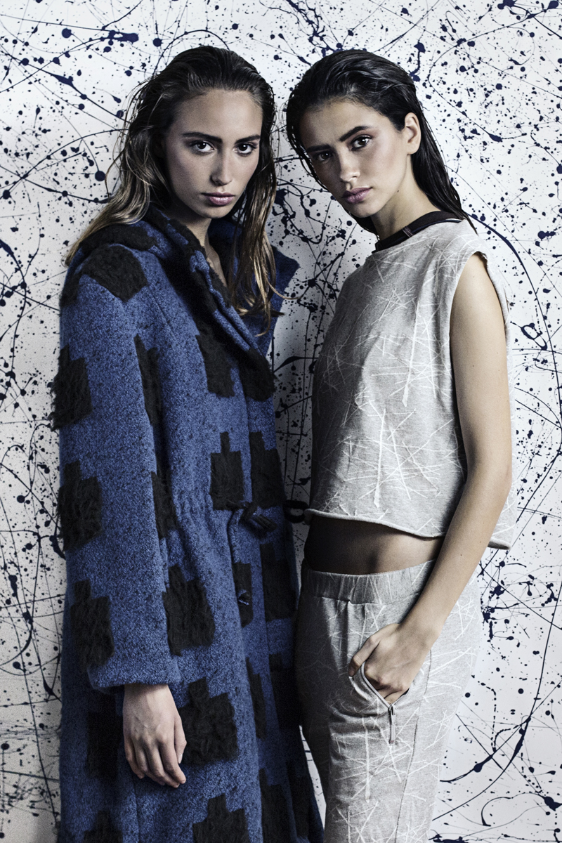 On the left, coat by Alexandra Moura, On the right, Jumpsuit by Ricardo Andrez