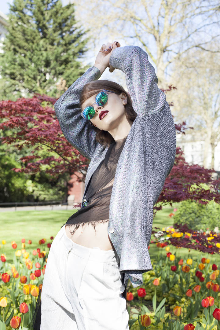 Jumper: McQ / Top: Marquez Almeida / Trousers: McQ / Shoes: J W Anderson / Glasses: Retrosuper Future