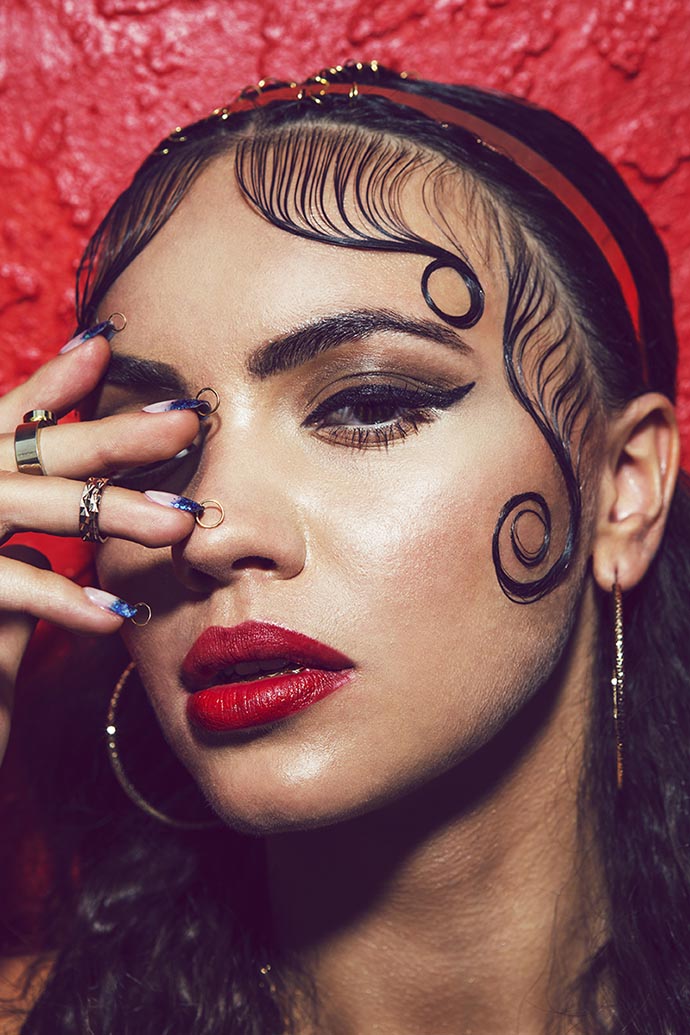 Gold Hoop Earrings: ALDO  Gold Body Chain Necklace: ALDO  Gold Plated Collar Necklace: Ross-Simons 