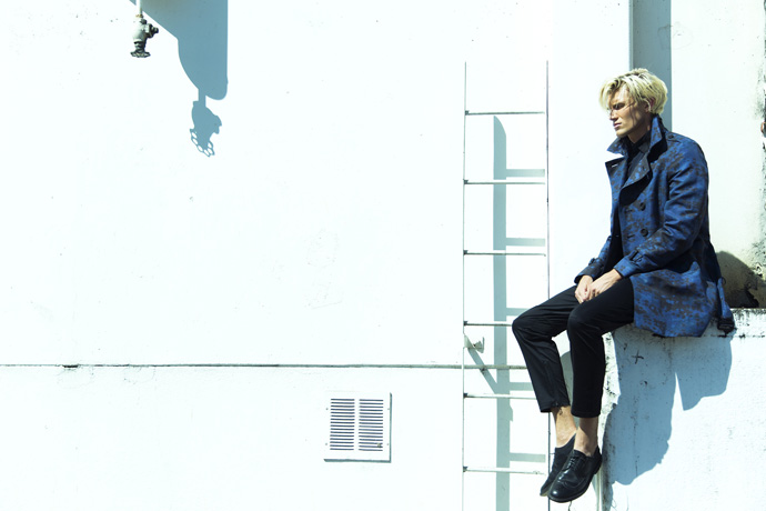 Burberry navy camo trench coat , Balenciaga navy/black shirt, Lanvin black trousers, Vintage brogues 