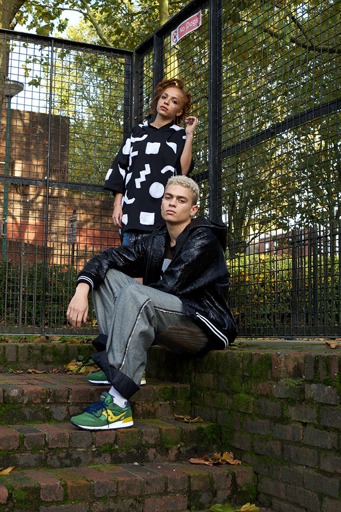 Coal wears: Hoodie & Skirt by Vinti Andrews, Boots - Caterpillar Joel wears: Tshirt & jacket Vinti Andrews & Jeans by Sarah Kate Holmes, Trainers - Saucony & Socks models own