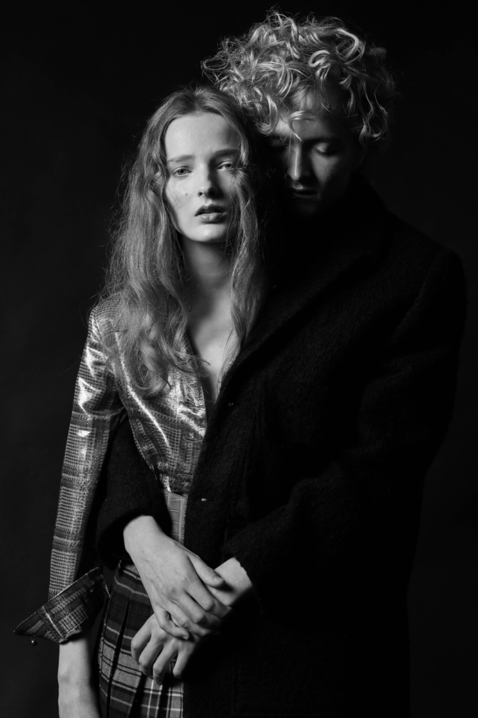 She Shirt: vintage Belt: Giòsa Milano Skirt: vintage He Coat: Mardon