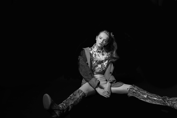 Jacket: Kenzo Shirt: Vivetta Belt: Giòsa Milano Pants: Giulia Revolo design Boots: Stiù shoes