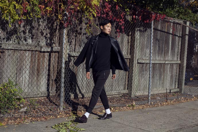 Leather Jacket Marc by Marc Jacobs - high neck jumper by Acne Studios - trousers by Chalayan