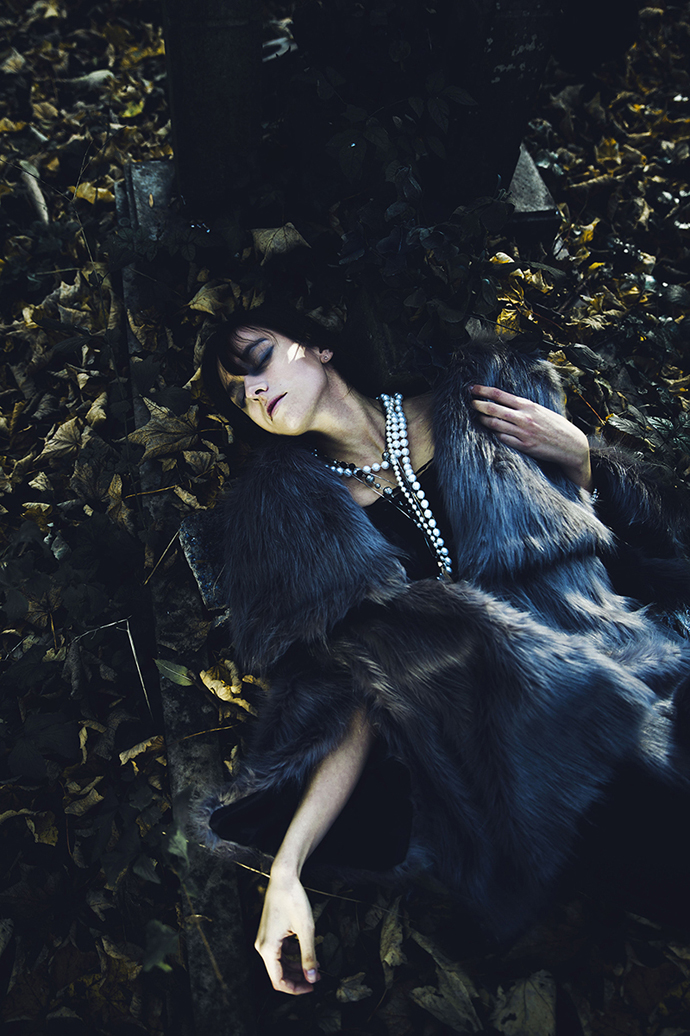 Amy wearing Faux fur coat by MINGJANET Top by Xiaoni Ying Necklaces by National Theatre Jeans by Stella McCartney