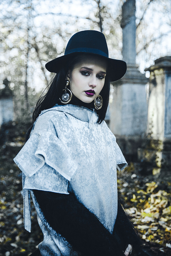 Full outfit by Alexandru Tunsu Hat by Maison Michel Earrings by National Theatre