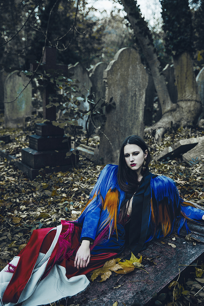 Charlotte wearing Top (use as scarf) by Krasimira Stoyneva Dress by Clarissa Kang Earrings by National Theatre