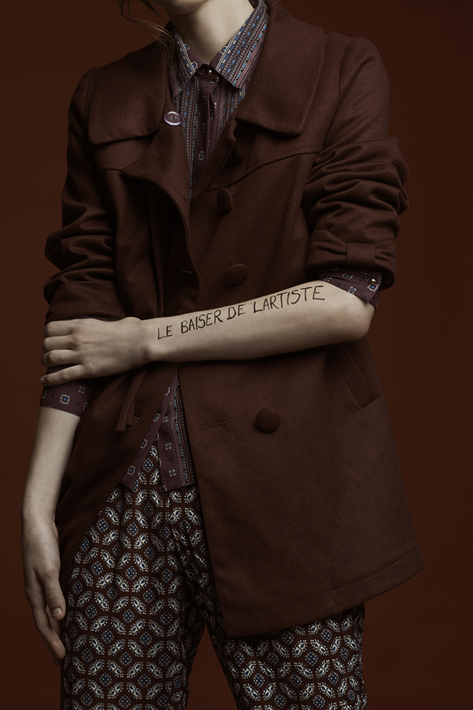 Bronte shirt in wine – Darling Wine / Navy retro print pants – Quiz Wine Coat - Quiz 