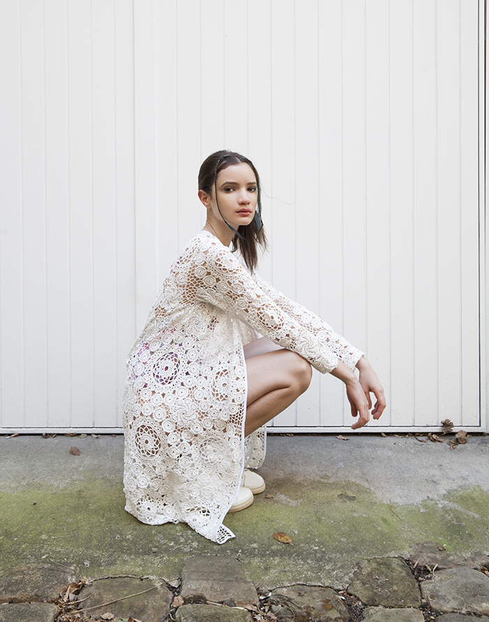 Lace Coat-Stella Pardo, Bathing suit-Boo Pala, Sneakers-Suecomma Bonnie