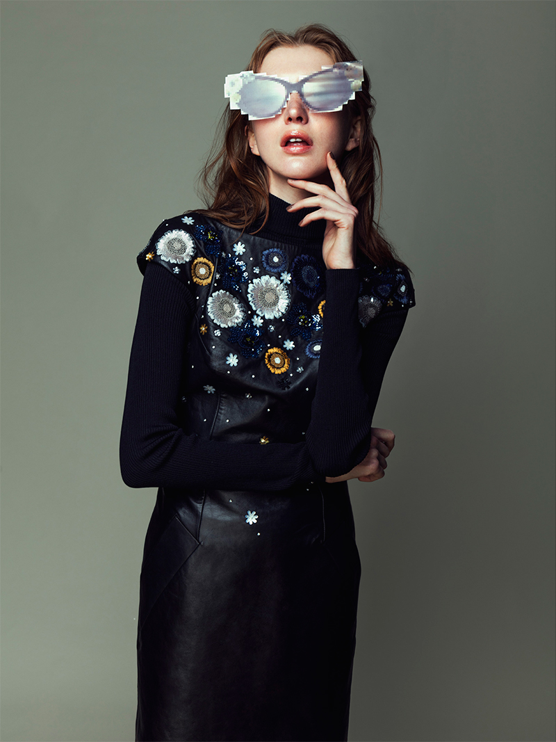 Black turtle neck - River Island Black leather dress with flower detail - Topshop Unique