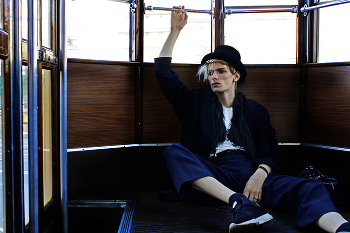 FUR Emporio Armani Coat 5Preview Shirt Emporio Armani Trousers Max Mara Vintage braces Hat H&M Socks Calzedonia