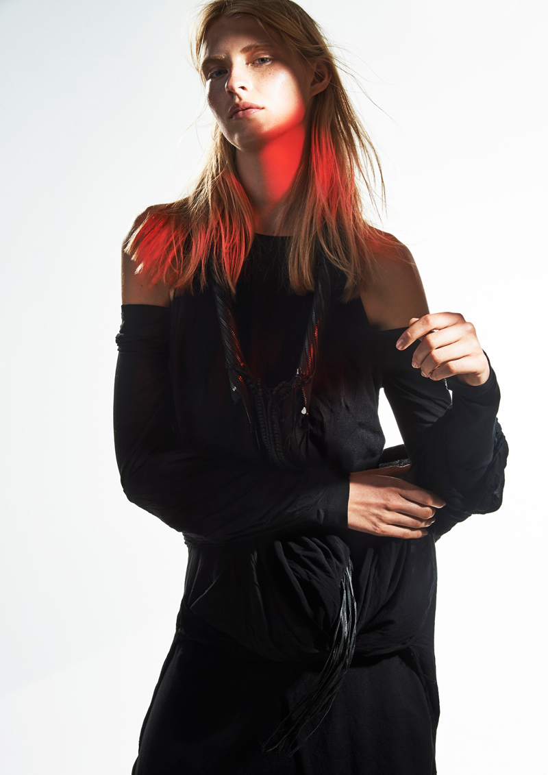 CORA KEMPERMAN dress, HELMUT LANG shirt and top, TSOLO MUNKH necklace 