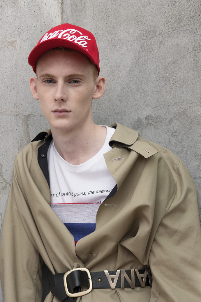 Cap: Coca Cola T-shirt: KINGKANG CHEN Scarf: Гоша Рубчинский Coat: Zambesi Belt: Dolce & Gabbana