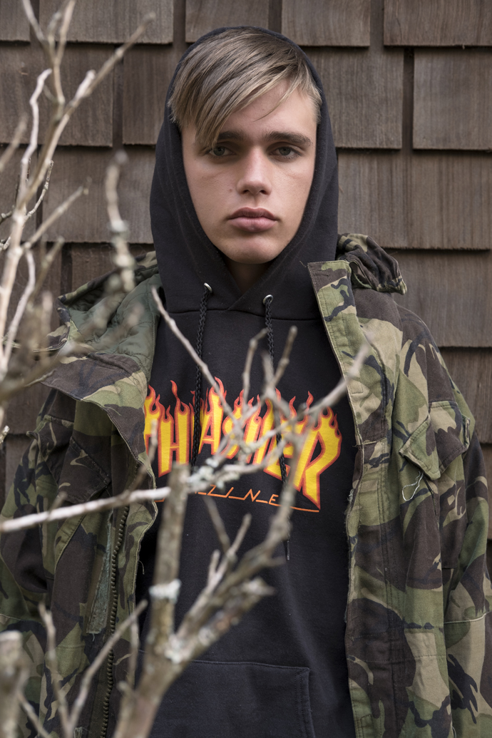 Hoodie: Thrasher Jacket: Vintage, Stylist own