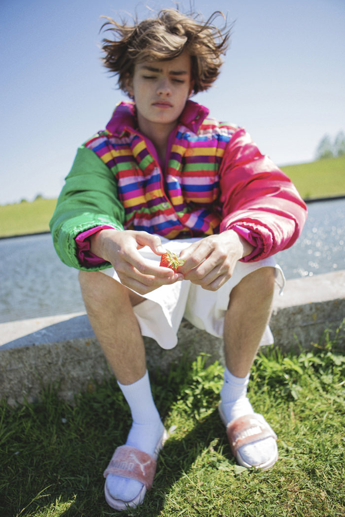 Bomber: Kenzo Jumper: Weekday Socks: Ralph Lauren Shoes: Fenty by Puma Slides