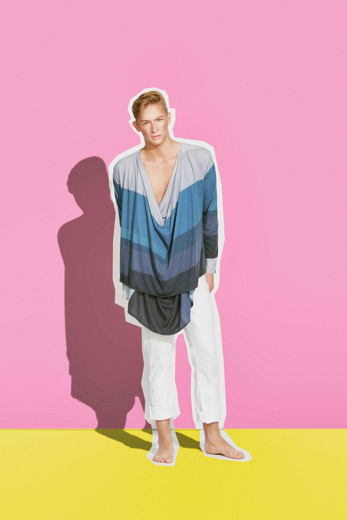 Curtis is wearing Top: Shanon, Pants: Calvin Klein