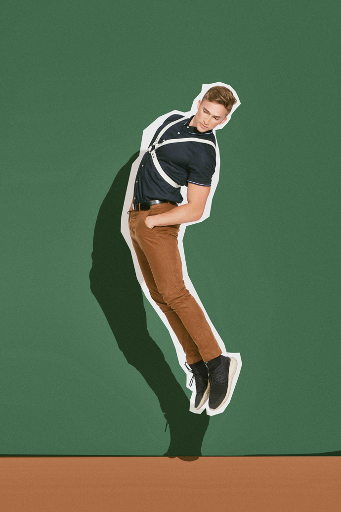 David is wearing Harness: Xtreme Paraphilia, Pants: H&M, Shirt: Zara, Belt: Perry Ellis, Shoes: Adidas