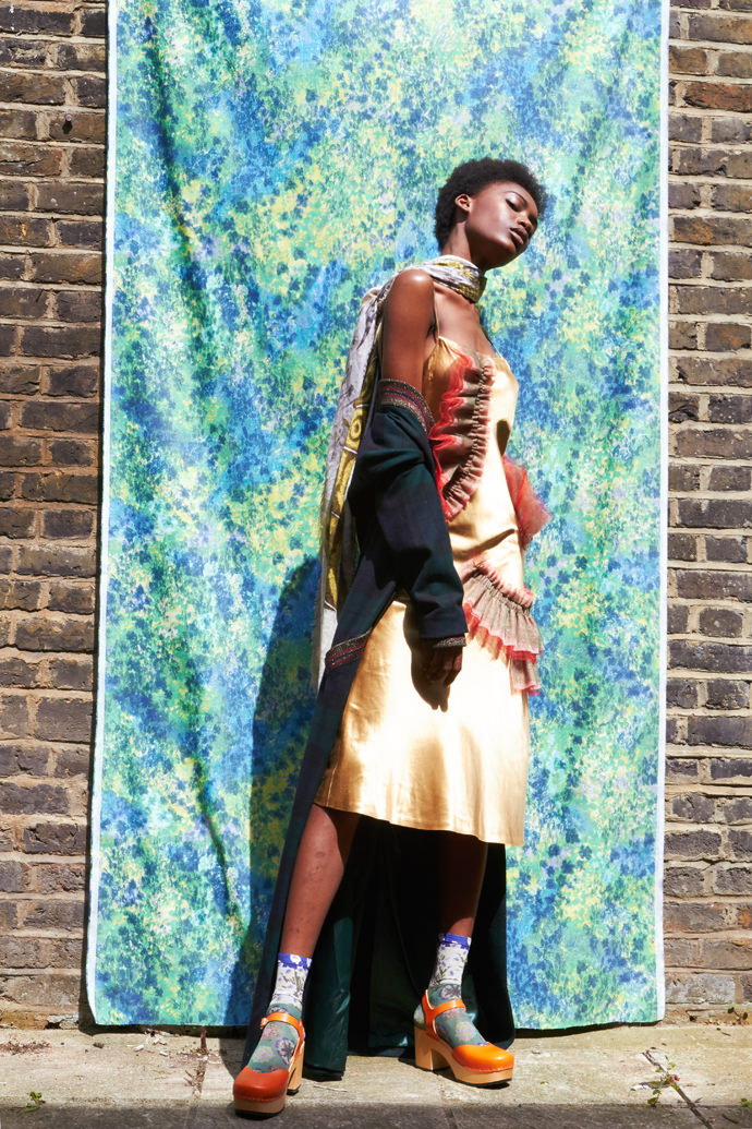 Scarf, Emma J Shipley Dress, Gyoyuni Kimchoe Coat, Alan Auctor Shoes, Swedish Hasbeens