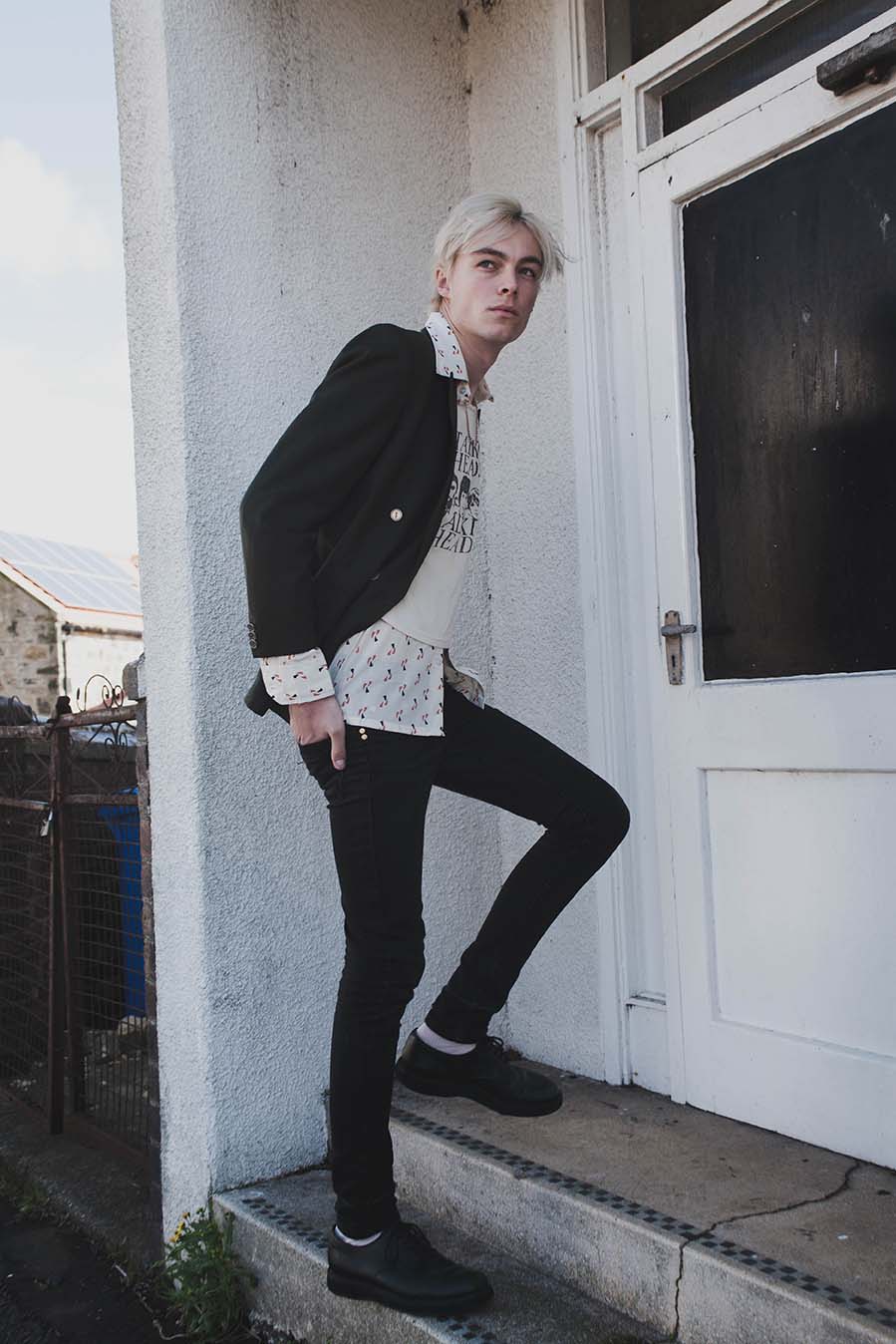 Jacket: Vintage Yves Saint Laurent T-Shirt: Stylist’s Own Shirt: City Retro Jeans: Cheap Monday 