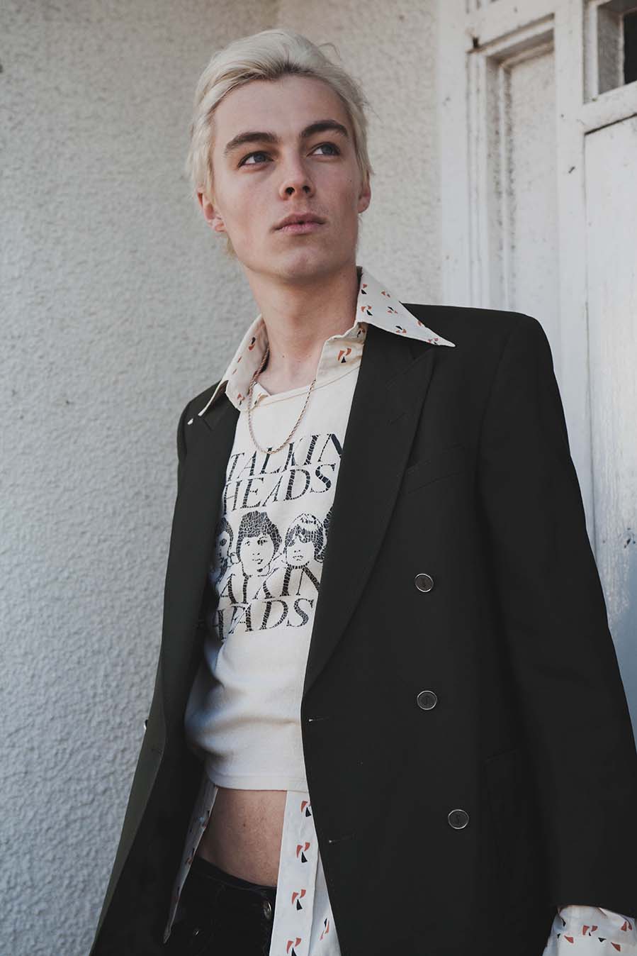 Jacket: Vintage Yves Saint Laurent T-Shirt: Stylist’s Own Shirt: City Retro Jeans: Cheap Monday