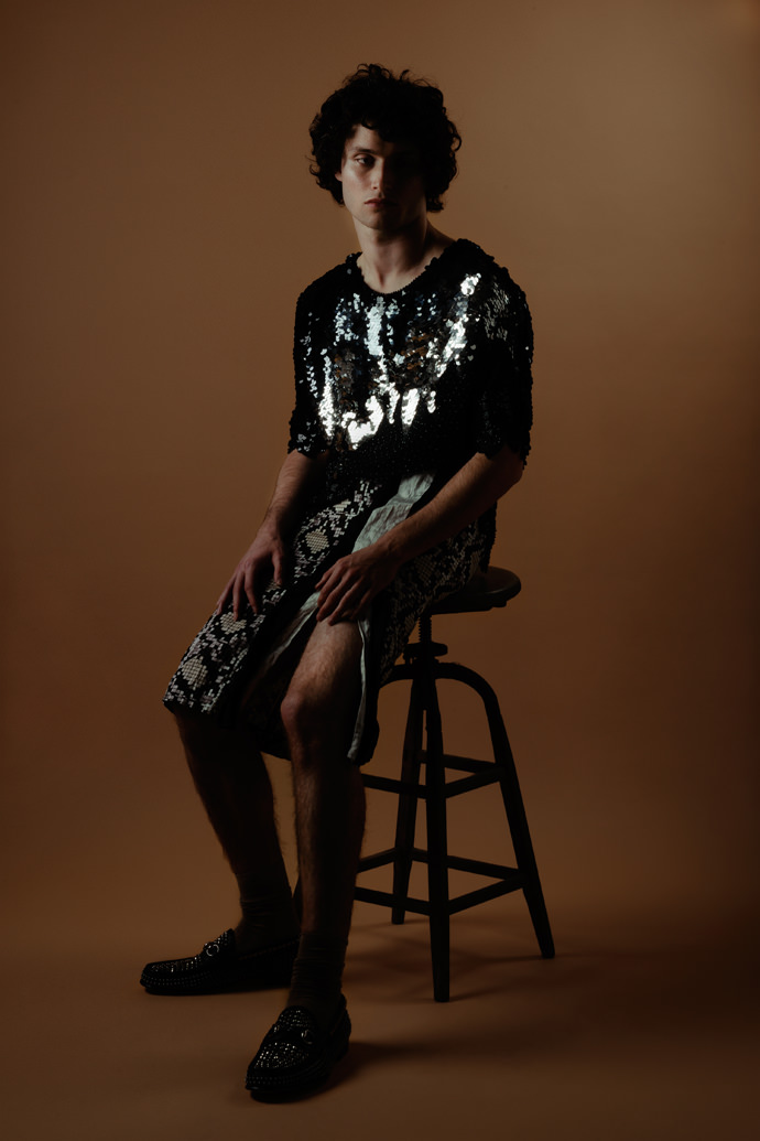 Blouse with sequins VINTAGE Skirt PRADA Shoes GUCCI