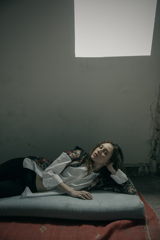 White shirt by Hugo Boss Floral shirt by Patuna Trousers by Patuna Ring by Harpo 