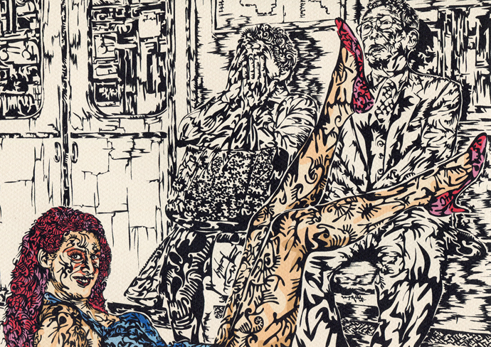 「striper on train」