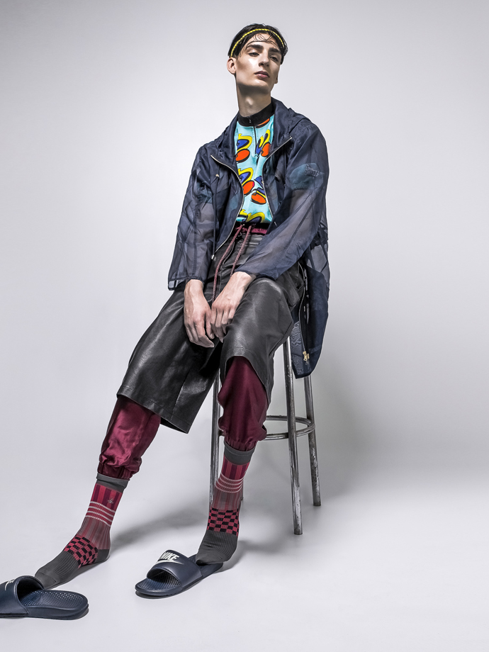 Piers Jacket - Ataraxi Shorts - House of Byfeld Pink trousers - Ataraxi Socks - Vivienne Westwood Anglomania Slippers - Nike Cycling jersey - vintage