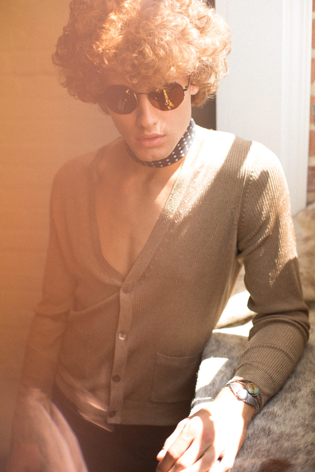 Top by Dries Van Noten vintage Pants by J Brand Shoes by Balenciaga Scarf by American Rag Glasses by American Rag