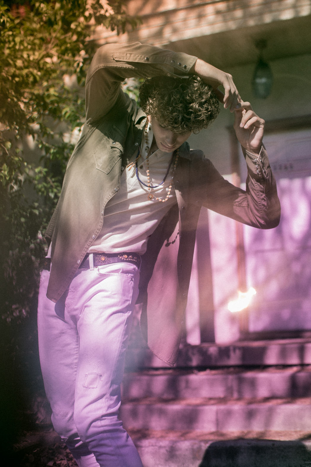 Top by Saint Laurent Henley by Top Man Pants by Saint Laurent Boots by John Varvatos Belt by What Goes Around Comes Around vintage Necklace - Stylists own