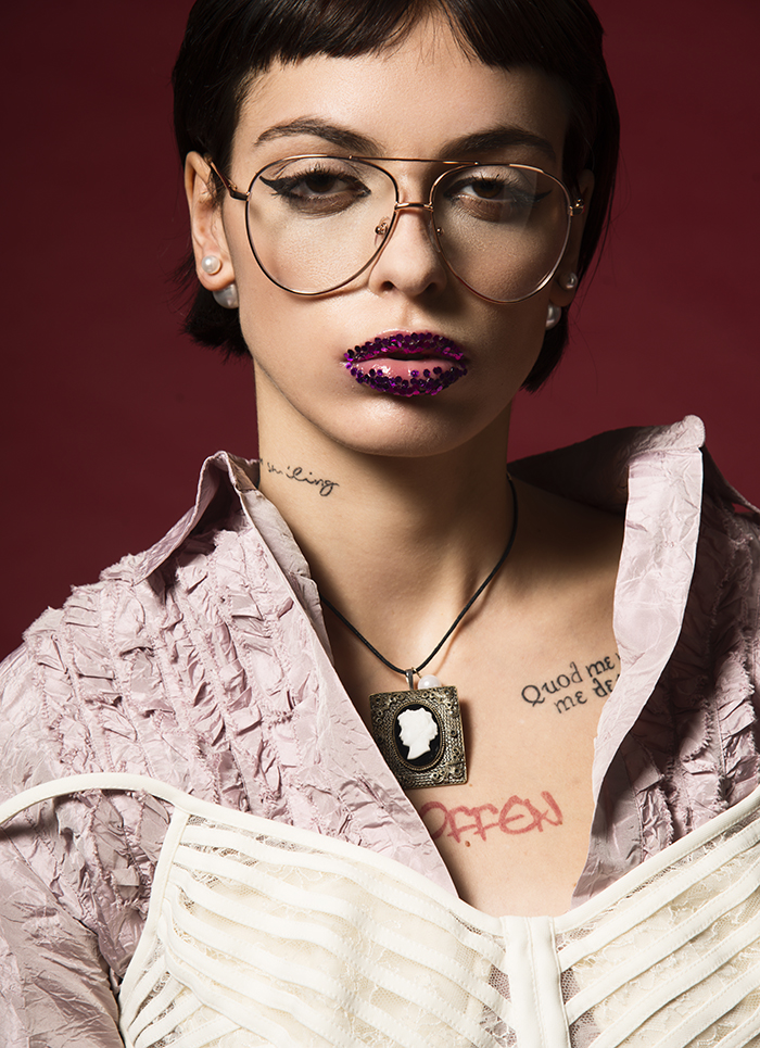 Top: La Perla Shirt: Anne Fontaine Vintage neclkace Glasses: Asos Earrings: Dior