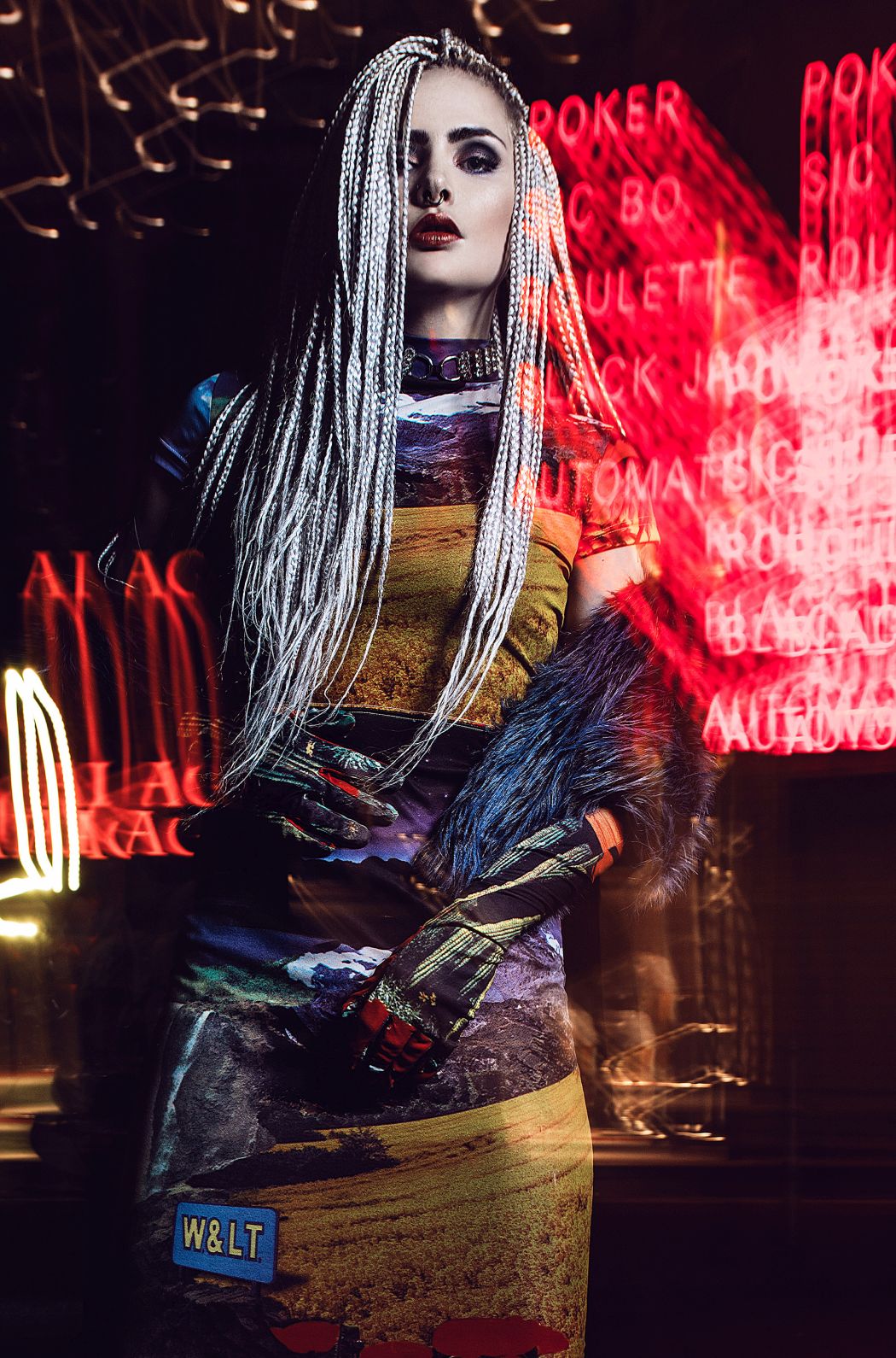 Dress & gloves Vintage / W & LT Fakefur scarf by Ambra Fiorenza Choker by ASOS