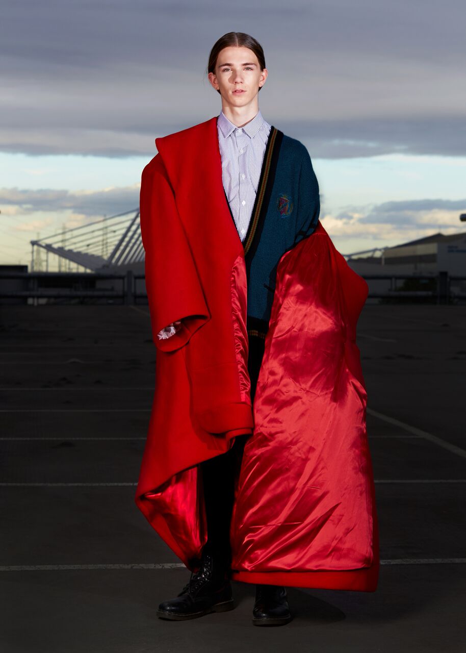 Boru wears Grant-James Povey coat, Beyond Retro cardigan, Pretty Green Shirt Topman Jeans, Doc Martins Boots 