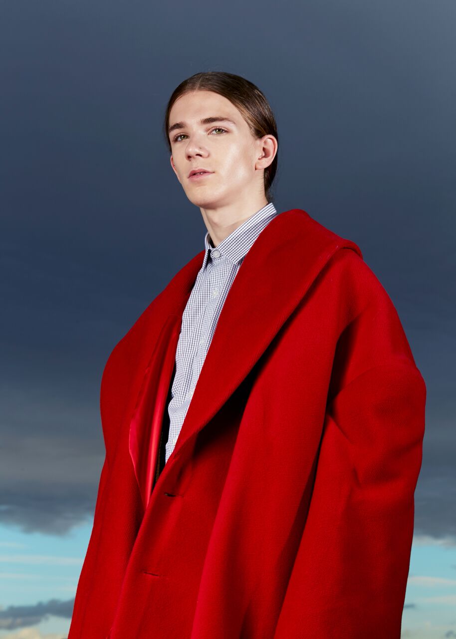 Boru wears Grant-James Povey coat, Beyond Retro cardigan, Pretty Green Shirt