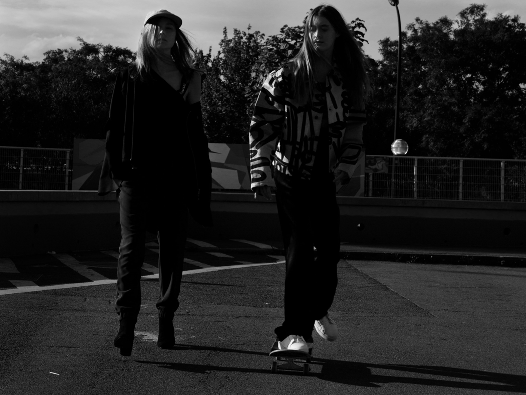 (right) Top by Ivy Park Jacket by Alex Mullins Bottoms by Sean Suen Shoes by Common Projects (left) Top by Ivy Park Jacket by Chin Men