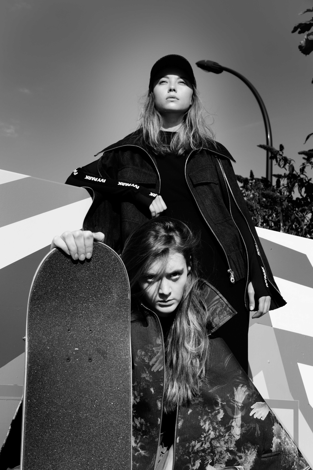 (below) Jacket by THIS IS NOT CLOTHING Top by Cheap Monday Bottoms by Sean Suen (above) Top by Ivy Park Jacket & Bottoms by Sean Suen