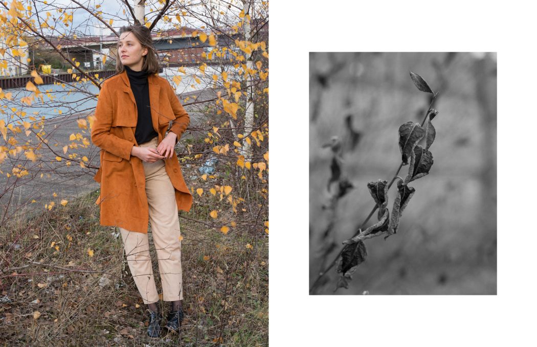 left side: Coat by Les Envahisseurs Pants by Frapp Sweater by American Apparel Shoes by Hudson