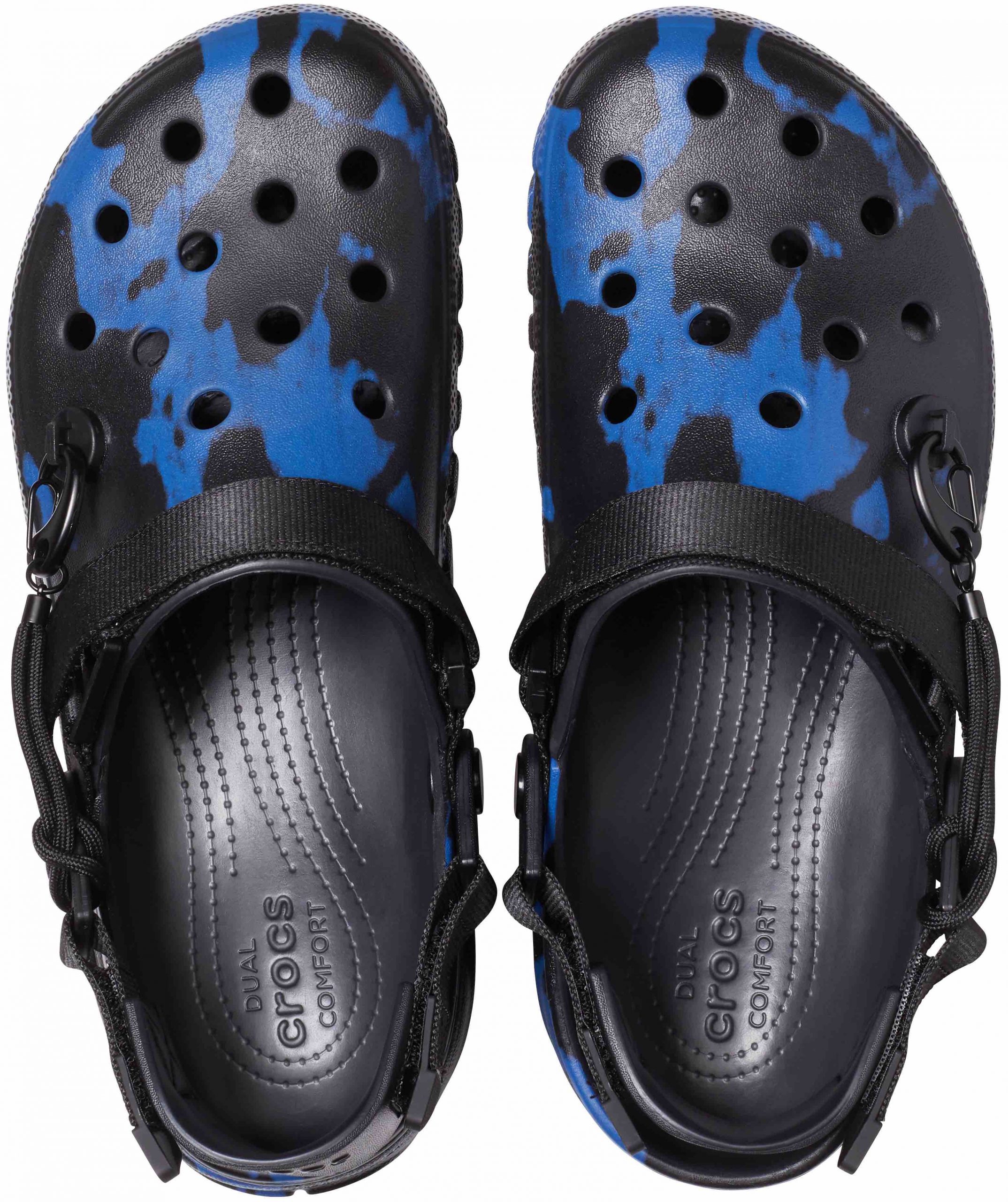 blue and black crocs